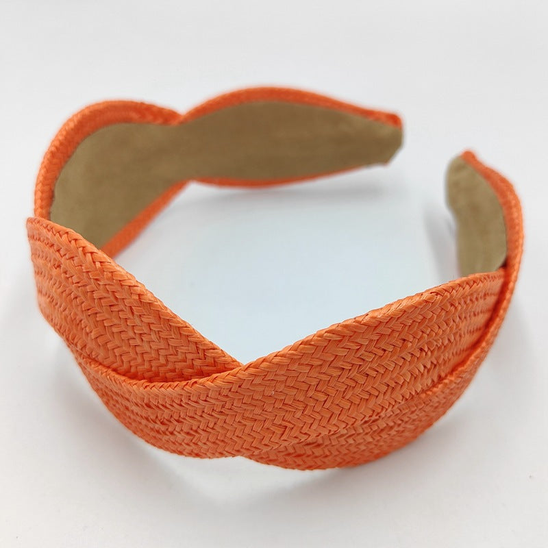 Wholesale Solid Color Grass Woven Wide Edge Hair Bands